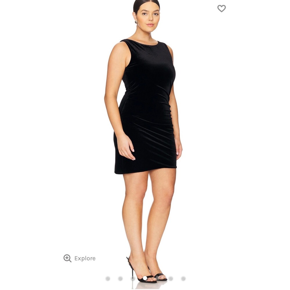 Good American Velvet Dress Womens 2XL Black Side Ruched Sleeveless Mini Glam